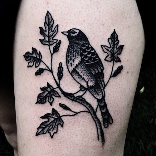 bird on branch tattoo