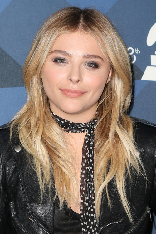 Chloe Moretz Wavy Medium Brown All-Over Highlights, Long Layers ...