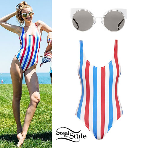 Gigi Hadid: Patriotic Swimsuit, Cat Eye Glasses