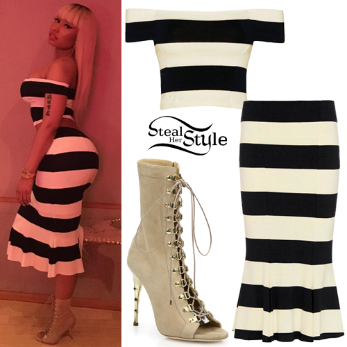 Nicki Minaj: Striped Crop Top & Skirt