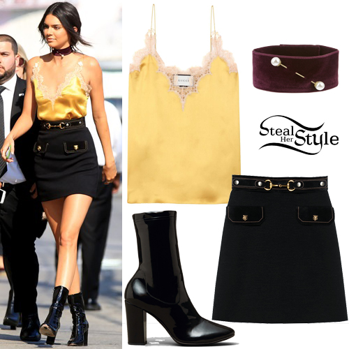 Golden Girl: Kendall Jenner's Silk Camisole and Black Miniskirt