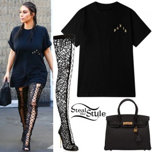 » Kim Kardashian: Oversized Tee, Knee Lace-Up Boots