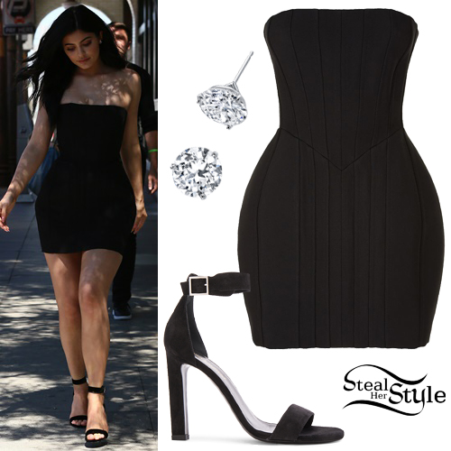 Kylie Jenner: Black Dress, Suede Sandals | Steal Her Style