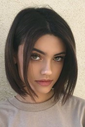 Kelsey Calemine Straight Dark Brown Bob, Choppy Layers Hairstyle ...