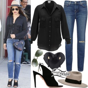 Lea Michele: Black Shirt, Ripped Jeans | Steal Her Style