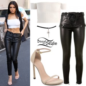 Madison Beer: White Crop Top, Leather Pants | Steal Her Style
