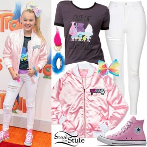 JoJo Siwa: Pink Bomber Jacket, White Jeans | Steal Her Style