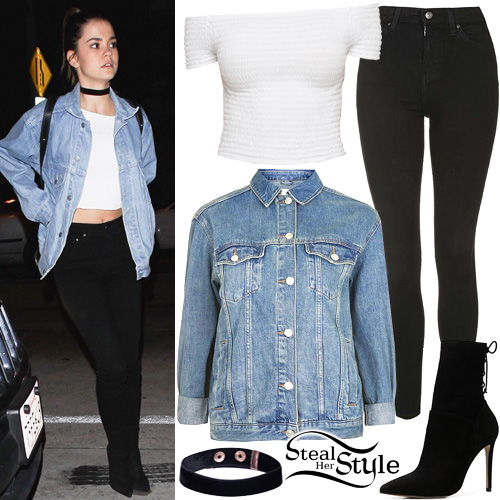 Maia Mitchell: White Crop Top, Black Jeans | Steal Her Style