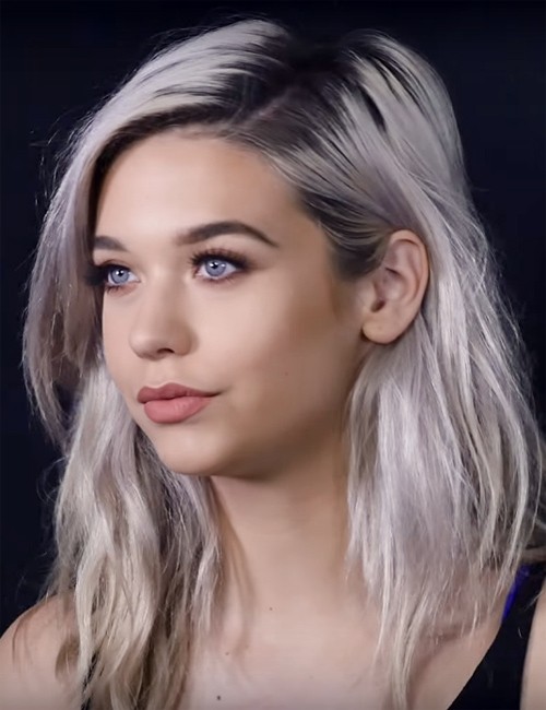 Amanda Steele Straight Silver Angled, Dark Roots, Uneven Color ...