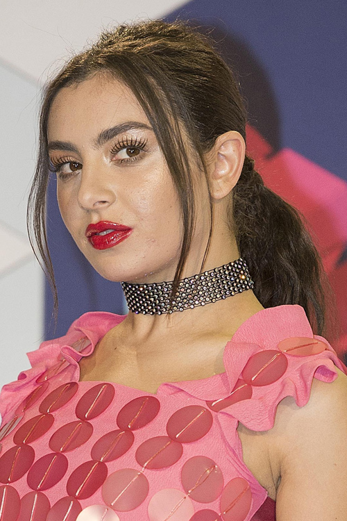 Charli XCX Straight Dark Brown Face-Framing Pieces, Low Ponytail ...