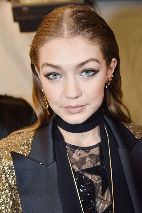 Gigi Hadid Straight Medium Brown Slicked Back Hairstyle | Steal Her Style