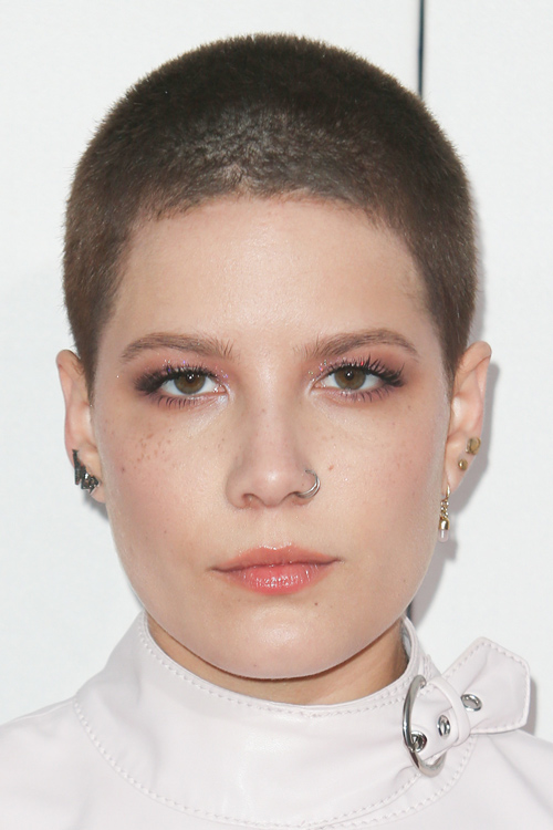 Halsey Straight Medium Brown Buzz Cut Hairstyle | Steal Her Style