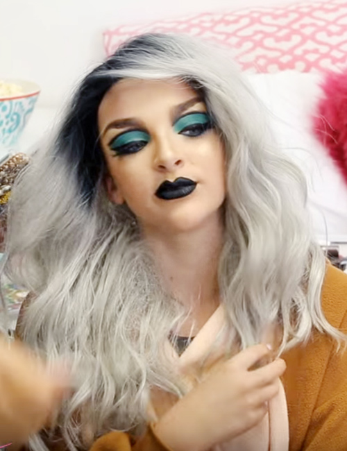 Kendall Vertes Wavy Silver Dark Roots, Uneven Color, Wig 