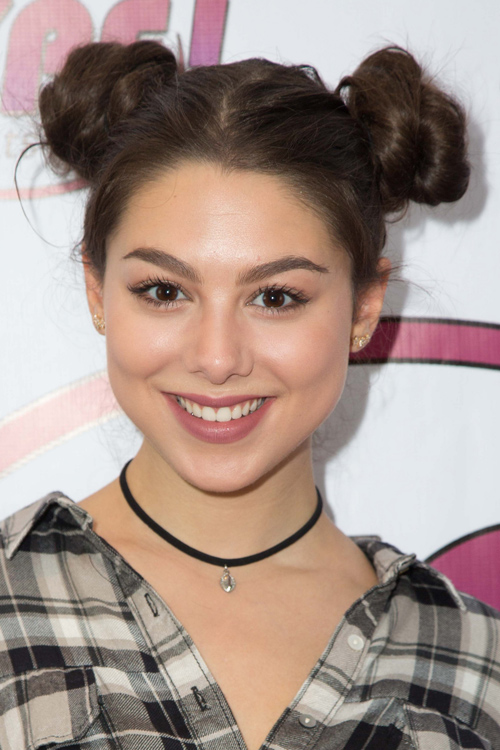 Kira Kosarin Straight Medium Brown Multiple Buns Hairstyle | Steal Her
