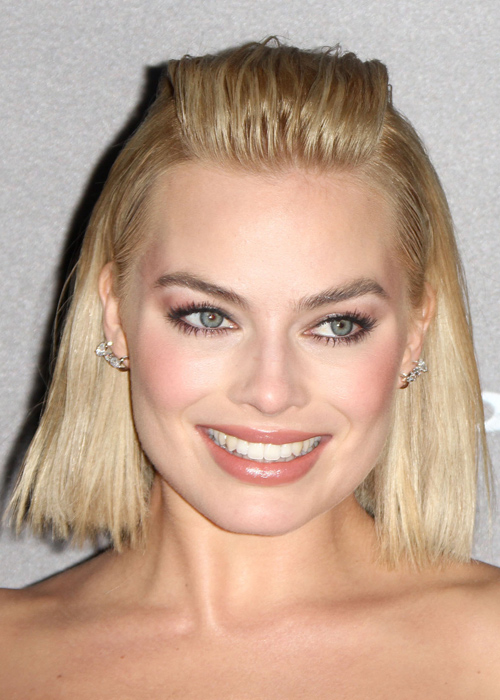 Margot Robbie Straight Light Brown Bob Faux Hawk Slicked Back Hairstyle Steal Her Style