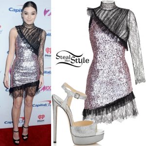 Hailee Steinfeld: Lace-sequin Dress, Platform Sandals 