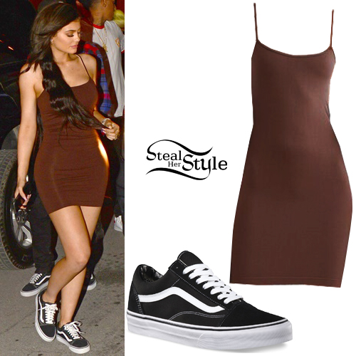 Kylie Jenner: Brown Mini Dress, Vans 