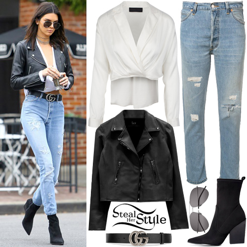 Kendall Jenner: Crop Leather Jacket, Ripped Jeans | Steal Her Style