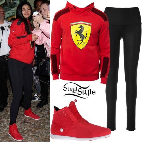Kylie Jenner: Ferrari Hoodie, Red Sneakers