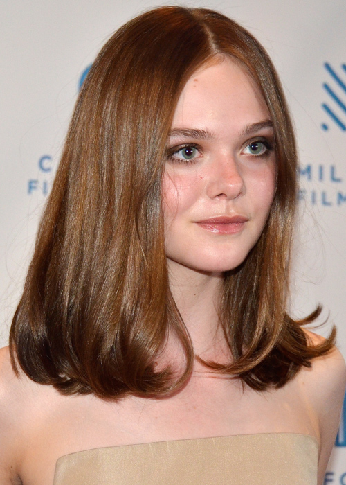 Elle Fanning Straight Medium Brown Blunt Cut Bob Hairstyle Steal Her Style 
