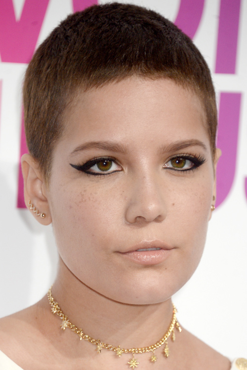 Halsey Straight Medium Brown Buzz Cut Hairstyle Steal Her Style