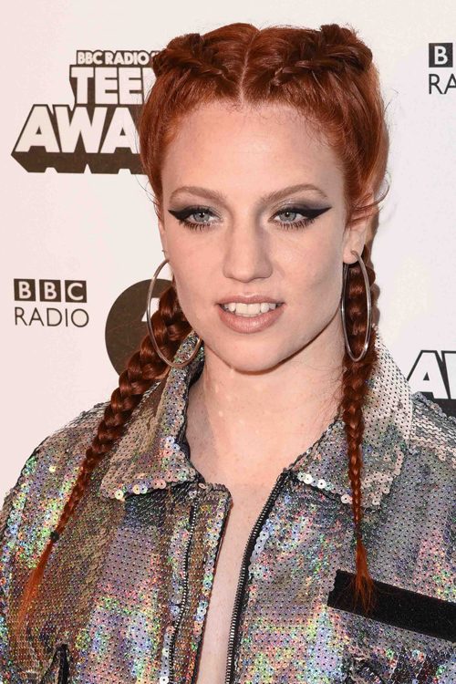 Jess Glynne Crimped Auburn Pigtail Braids Hairstyle | Steal Her Style