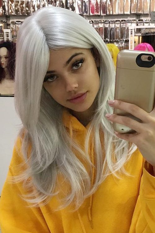 Kelsey Calemine Straight Silver Angled, Wig Hairstyle 