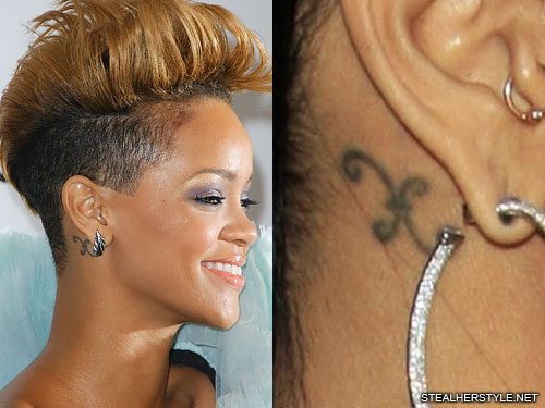 Rihanna Zodiac Sign Behind Ear Tattoo | Steal Her Style