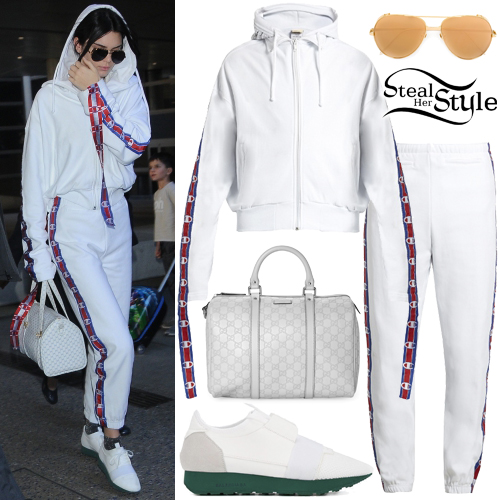 Kendall Jenner in white hoodie and white sweatpants at LAX on January 25 ~  I want her style - What celebrities wore and where to buy it. Celebrity  Style