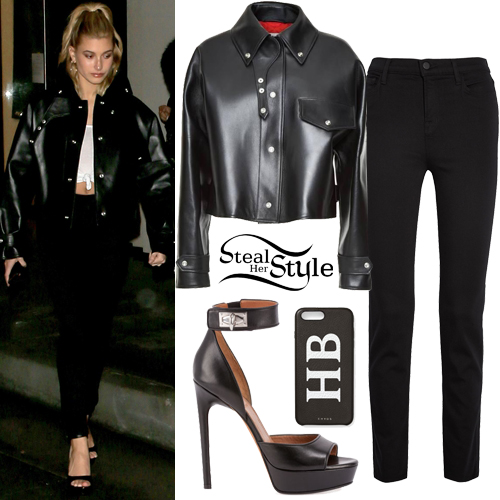 Hailey Baldwin: Leather Jacket, Black Jeans | Steal Her Style