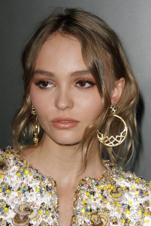 Lily Rose Depp Wavy Light Brown Updo Hairstyle | Steal Her Style