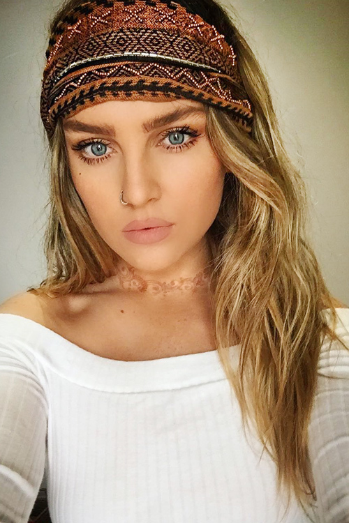 Perrie Edwards Wavy Light Brown All-Over Highlights 