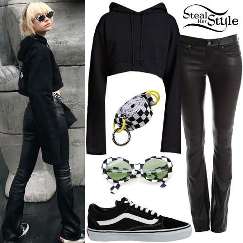 Amanda Steele: Crop Hoodie, Leather Pants | Steal Her Style