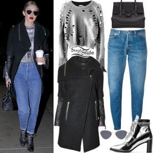 Gigi Hadid: Silver Crop Sweater, Black Coat | Steal Her Style