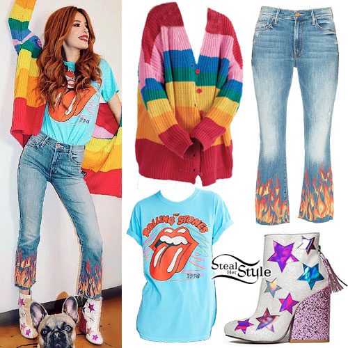 Bella Thorne: Rainbow Sweater, Flame Jeans