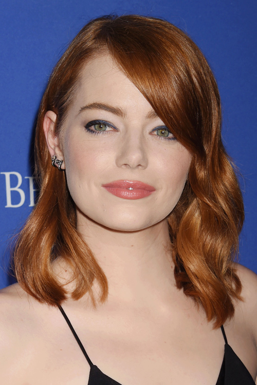 Emma Stone Wavy Green Blunt Cut, Bob Hairstyle 