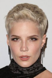 Halsey Straight Platinum Blonde Pixie Cut Hairstyle | Steal Her Style