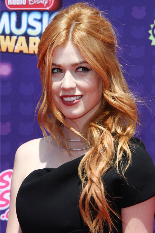 Katherine McNamara Wavy Ginger Long Layers, Side Part 