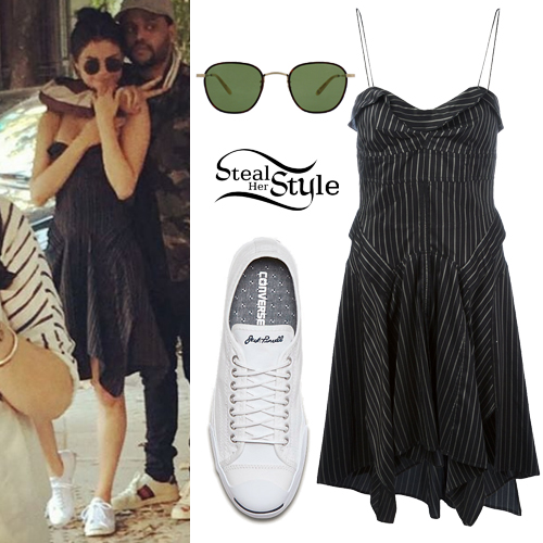 Selena Gomez: Plaid Mini Dress, White Sneakers