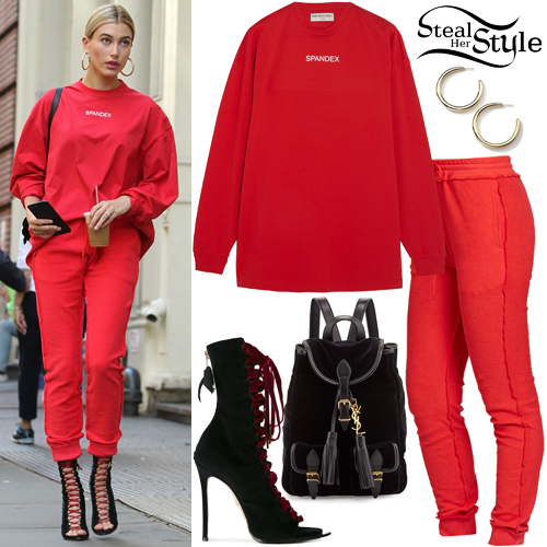 Hailey Baldwin: Red Tracksuit, Lace-Up Boots | Steal Her Style