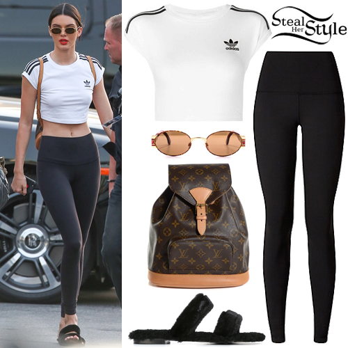 Kendall Jenner: Adidas Crop Top, Black Leggings
