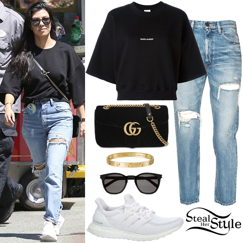 Kourtney Kardashian: Black Crop Top, Ripped Jeans | Steal Her Style