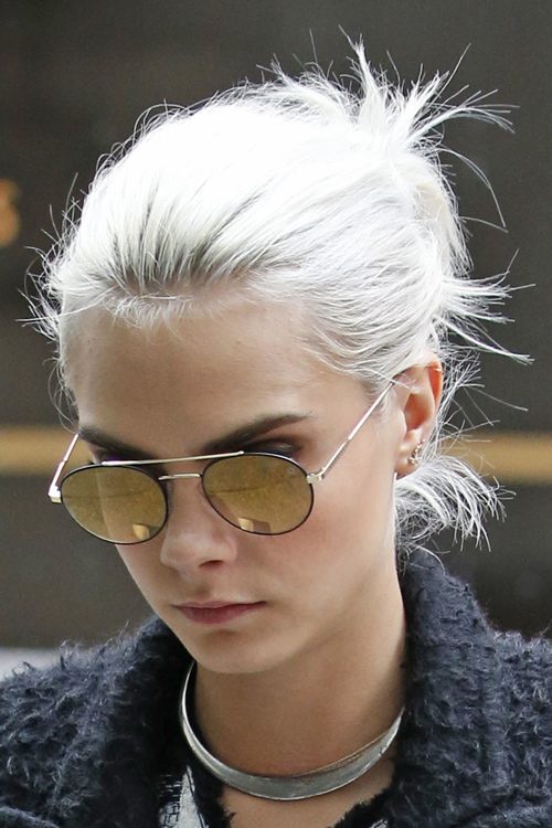 Cara Delevingne Straight Silver Messy, Ponytail Hairstyle 