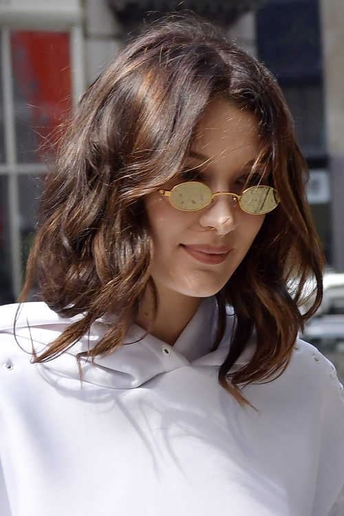 Bella Hadid Wavy Medium Brown Angled Bob, Bob Hairstyle | Steal Her Style