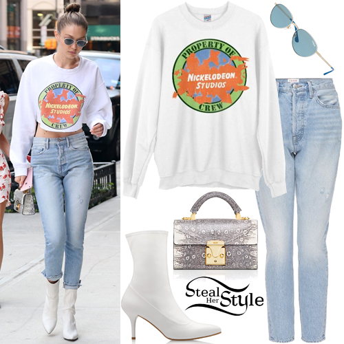 Gigi Hadid: Nickelodeon Crop Top, White Boots | Steal Her Style
