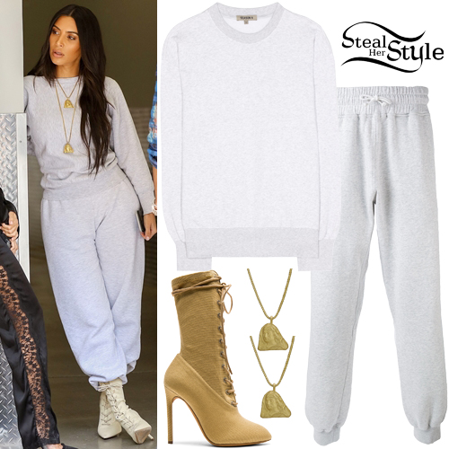 Kim Kardashian: Grey Sweatshirt and Pants | Steal Her Style