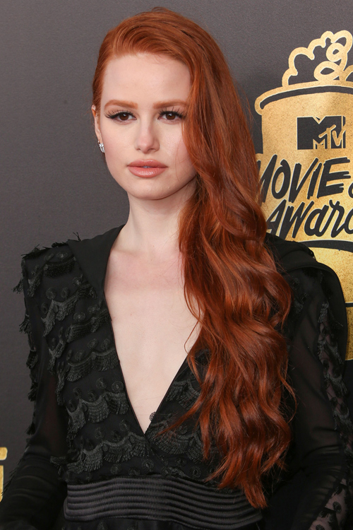 Madelaine Petsch Wavy Auburn Side Part Hairstyle | Steal Her Style