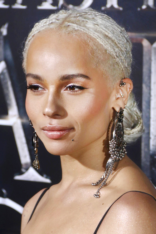 Zoë Kravitz Crimped Silver Bun, Mini Braids, Undercut Hairstyle | Steal ...