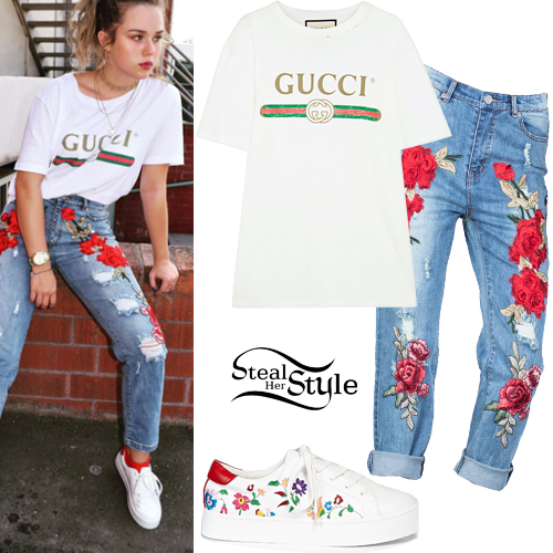 Brec Bassinger: Gucci Tee, Embroidered Jeans | Steal Her Style