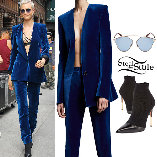 Cara Delevingne: Blue Suede Suit, Black 